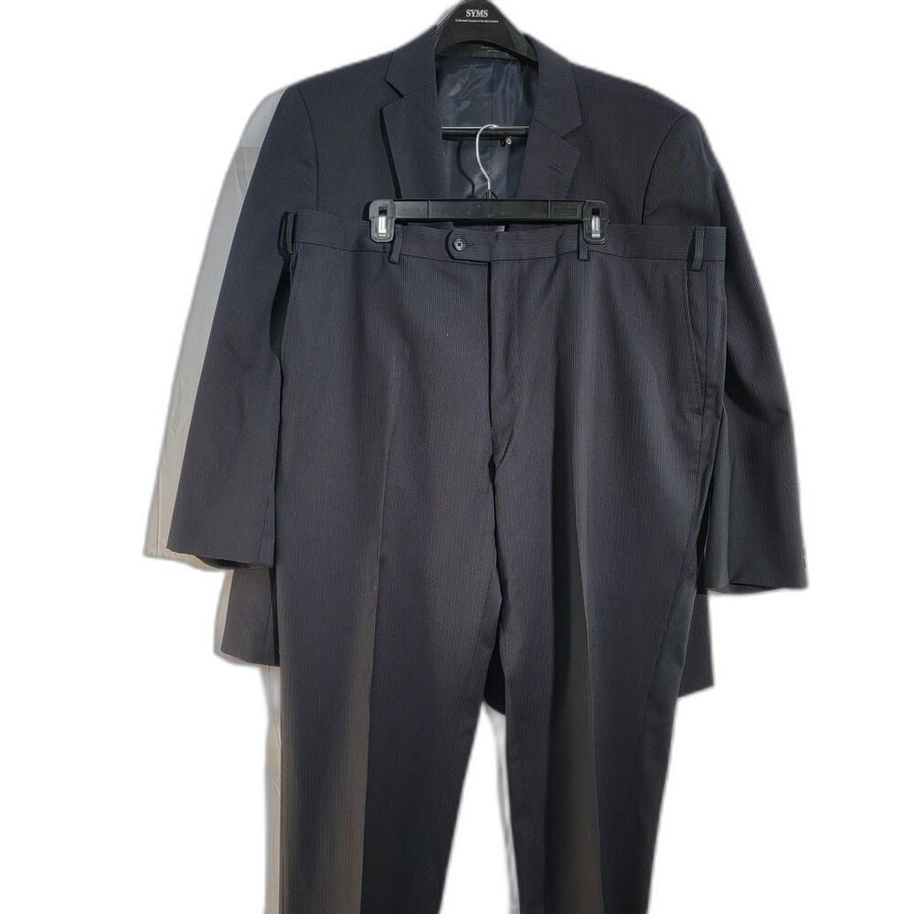 2 Piece Outfit Set Petrocelli Gray 100% Wool Pant Suit Pinstripe Sz 46S -FLAWED